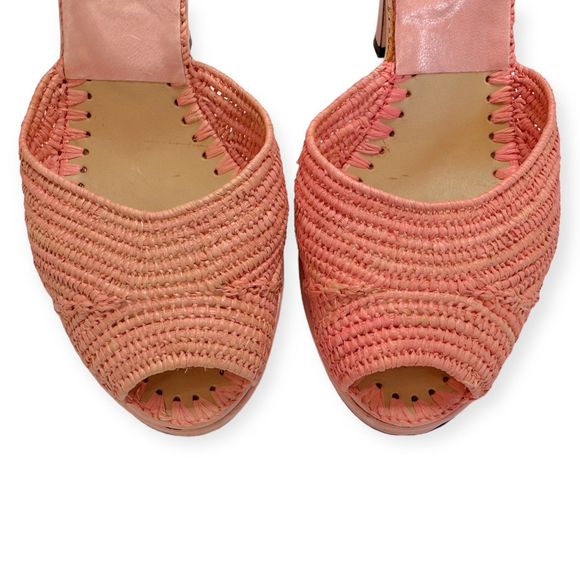 Vintage EMMA HOPE Pink Raffia Platform Heels, Size 9.5 - Picture 6 of 9